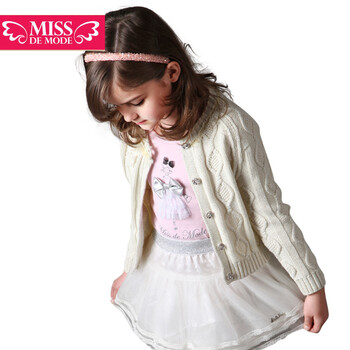 绿盒子童装摩登小姐<em>女童</em> 麻花编织全棉毛衣开