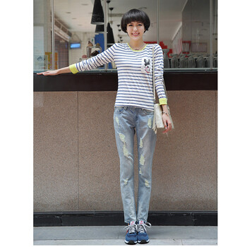 百旅Bailv 优雅靓丽时尚条纹T恤 2BL-ZJFF803