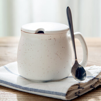 瓷魂 创意早餐陶瓷马克杯情侣咖啡杯牛奶杯带盖带勺办公杯水杯子 满天星