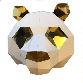 马头面具熊猫头套动物面具折纸派对店铺装饰道具创意纸模手工摆设儿童