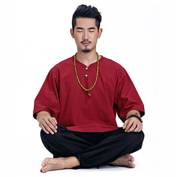 男春夏禅服棉麻大码瑜珈服愈加健身居士禅修服男瑜伽服套装家居服 酒