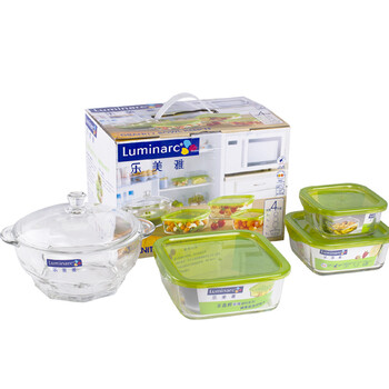 乐美雅（Luminarc）玻璃碗 保鲜盒 乐宜厨双耳碗保鲜盒混合4件套H1735