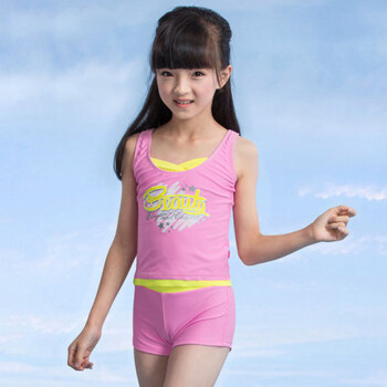 可爱女童分体平角游泳衣学生运动套装 粉红色 10码(56