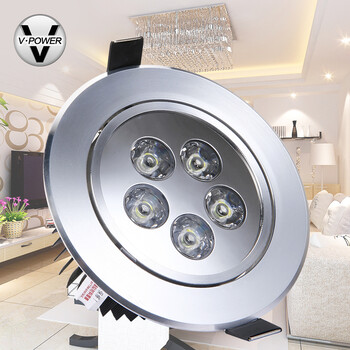 V-POWER LED射灯全套天花灯筒灯一体化 大功率5W背景墙灯高亮款A02-5 暖白光