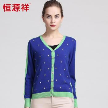 恒源祥<em>女士羊毛衫</em>2014早秋新<em>短款纯羊毛</em>衣撞