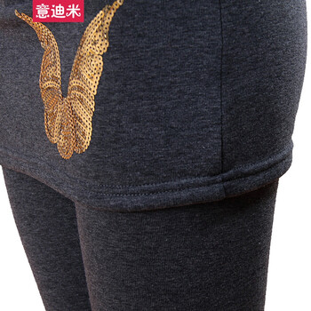 意迪米2015加绒厚假两件包臀打底裤外穿棉裙裤子S7-8879 灰色 M