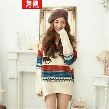 康安娜 2014秋冬<em>宽松</em>复古圆领女装<em>大毛衣外套</em>