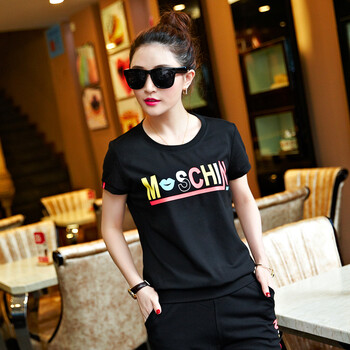 修身休闲运动套装女款夏季2016短袖长裤大码