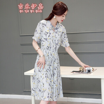 吉禾伊嘉2016年夏季醋纤雪纺花色圆领中腰套