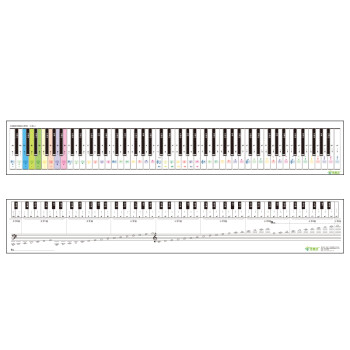 88键钢琴键盘指法练习纸琴键对照表彩色钢琴键盘纸五线谱键盘图hx