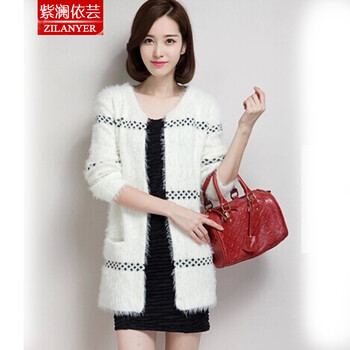 芸2014秋冬韩版简约中长款<em>马海毛针织开衫</em>ZL