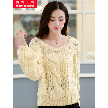 霓裳云端 2014<em>秋冬</em>新款韩版宽松短款麻花<em>毛衣</em>