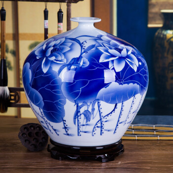 景鑫 景德镇陶瓷器 古典手绘青花瓷花瓶 室内客厅摆件