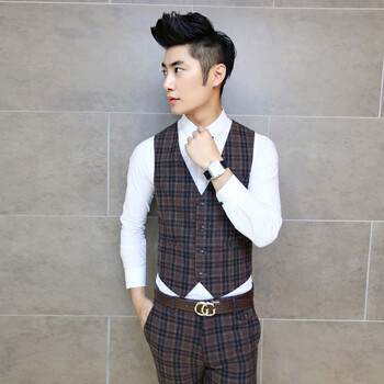 意万利 韩版修身男士商务休闲<em>马甲</em>秋冬季<em>男格</em>