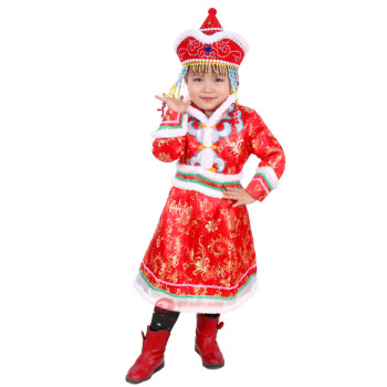 秋冬加棉儿童蒙古袍 蒙古演出舞蹈服 女童绣花蒙古族服装蒙古袍 蒙古