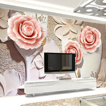 浮雕大型壁画无缝墙纸壁画情缘玫瑰客厅电视背