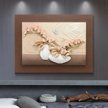 
                                        福雕家饰 立体无框画餐厅现代装饰画单幅手绘浮雕画背景墙挂画 阳光芬芳(咖) 60*80*1                