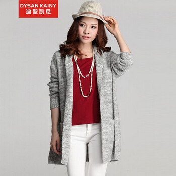 迪圣凯尼2014秋装新款<em>中长款</em>宽松薄<em>外套针织</em>