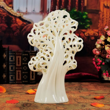 
                                        贝汉美（BHM） 欧式手工镂空陶瓷发财树摆件工艺品 家居电视柜红酒柜酒架博古架装饰品摆设 象牙瓷发财树                