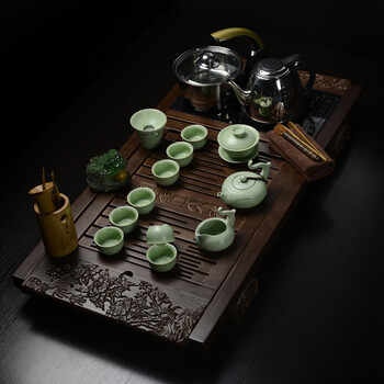 
                                        添尚 紫砂茶具套装 陶瓷功夫茶具四合一电磁炉实木茶盘 整套茶具茶道 F款国色天香+仙逸汝窑                
