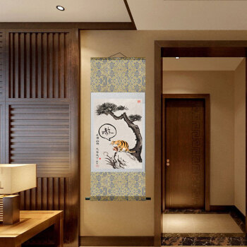 虎啸图山居图山林图唐伯虎画字画丝绸画老虎画搞笑漫画唐寅家装软饰