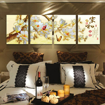 美索精饰 家和富贵 客厅卧室玄关走廊餐厅挂画装饰画沙发墙电视墙背景墙四联无框画 浅黄色 60*80cm四件套