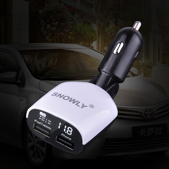雪美莱 车载充电器 电压检测双USB车充一拖二