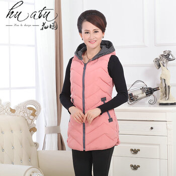 花图 秋冬中老年<em>女装</em>妈妈装新款连帽<em>中长羽绒</em>