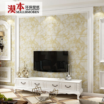 漠本 现代仿大理石瓷砖格子条纹墙纸 3D影视墙 卧室客厅电视背景墙壁纸 121201香槟黄【图片 价格 品牌 报价】-京东