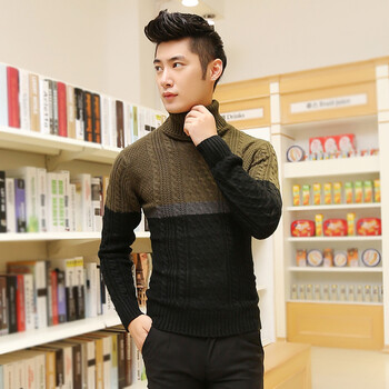 沁鸿服饰 <em>高领</em>保暖 拉花撞色 冬季男士<em>粗线</em>羊毛