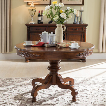 森宝 实木美式圆餐桌椅组合四人小户型家用饭