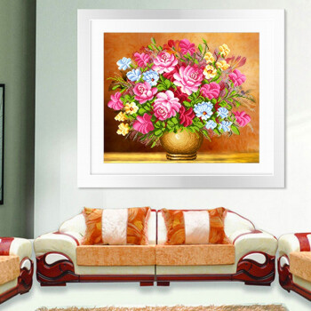 青苇 钻石画 十字钻绣 花卉 粉红玫瑰 H-3029/W-0052 69CM*59CM