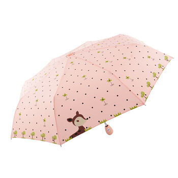 
                                        美度MAYDU卡通小鹿全自动晴雨伞创意折叠女士遮阳伞防紫外线加大防风三折雨伞 粉红色                
