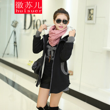 徽苏儿秋冬新款 韩版外套中<em>长款加绒</em>加厚连帽