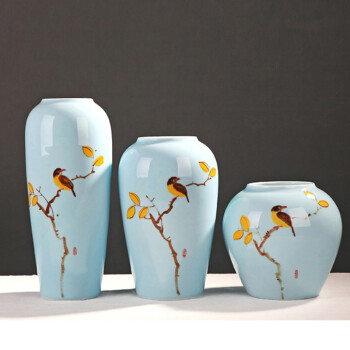 瓷晟 景德镇陶瓷器手绘陶艺三件套花瓶花插酒柜客厅电视柜现代中式