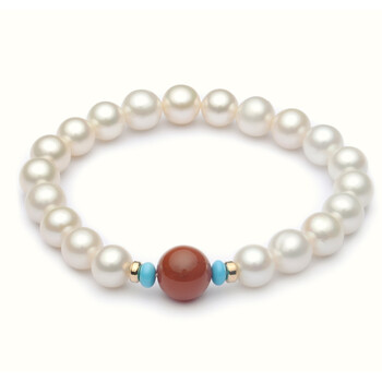 安妮时尚 8-8.5mm正圆微瑕天然淡水珍珠配南红玛瑙 睡美人绿松石手链手串【图片 价格 品牌 报价】-京东