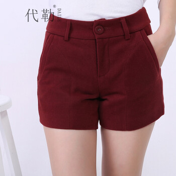 代勒2014秋冬新款女装<em>毛呢短裤女</em>休闲裤 <em>枣红</em>