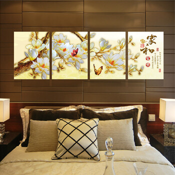 美索精饰 家和富贵 客厅卧室玄关走廊餐厅挂画装饰画沙发墙电视墙背景墙四联无框画 浅黄色 60*80cm四件套