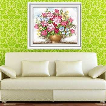 青苇 钻石画 十字钻绣 花卉 粉红玫瑰 H-3029/W-0052 69CM*59CM