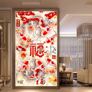 
                                        千尚十字绣新款客厅五福临门洪福齐天九鱼聚财福钻石绣满钻钻石画2米玄关竖版 方钻满钻82*152CM                