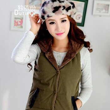 独依份 韩版修身连帽羽绒棉<em>马甲女秋冬</em>时尚马