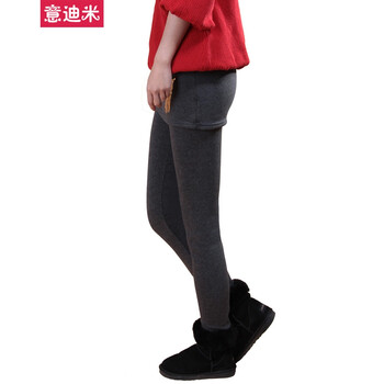 意迪米2015加绒厚假两件包臀打底裤外穿棉裙裤子S7-8879 灰色 M