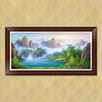 艺澜手绘油画聚宝盆风景山水画客厅现代家居装饰有框画酒店壁挂画sh27