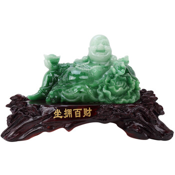 华庭丽娜 弥勒佛工艺品摆件白菜家居摆设商务办公室摆件开业送礼 YL翡翠色坐拥百财大号