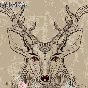 贝占风格 驯鹿 美式乡村装饰画玄关挂画卧室墙画怀旧复古动物有框画餐厅画 75*95