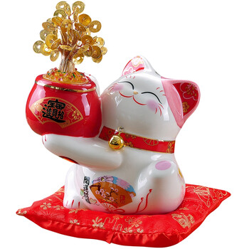 
                                        金石工坊创意礼品陶瓷招财猫储蓄罐LED彩灯摇钱树发光礼物 店铺开业送礼 旺铺招财摆设 SC53316中号                