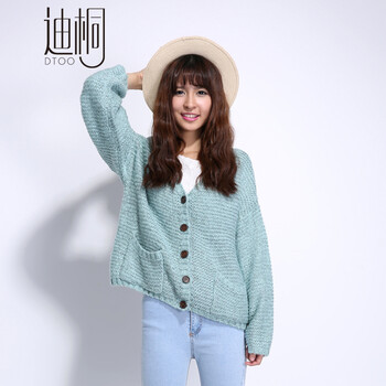 迪桐 毛衣女装 厚款针织衫毛衣女秋韩版套头宽松开衫外套M742 绿色