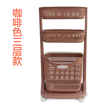 组合式脏衣篮 移动收纳篮 带轮子两层收纳筐 镂空收纳篮 三层款咖啡色