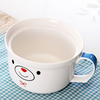 
                                        瓷魂 景德镇韩式卡通陶瓷泡面带盖碗泡面杯餐具套装 微波炉适用 蓝色蝴蝶结熊                