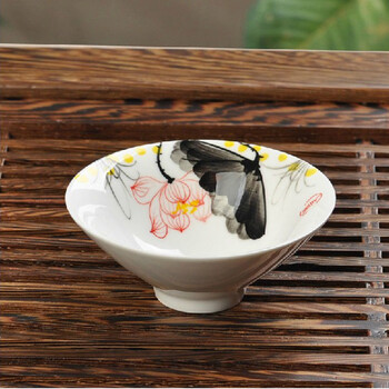 
                                                                                陶立方 时尚典雅手绘白瓷茶杯子古典功夫茶碗陶瓷个人杯斗笠多色可选 CH-002 白瓷手绘杯6件                